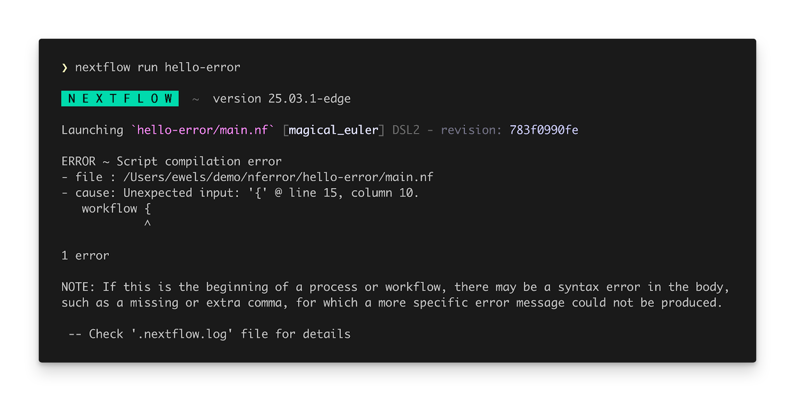 A Nextflow runtime error with the old syntax parser