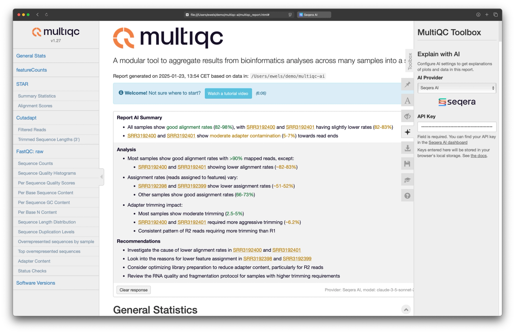 MultiQC integration with Seqera AI