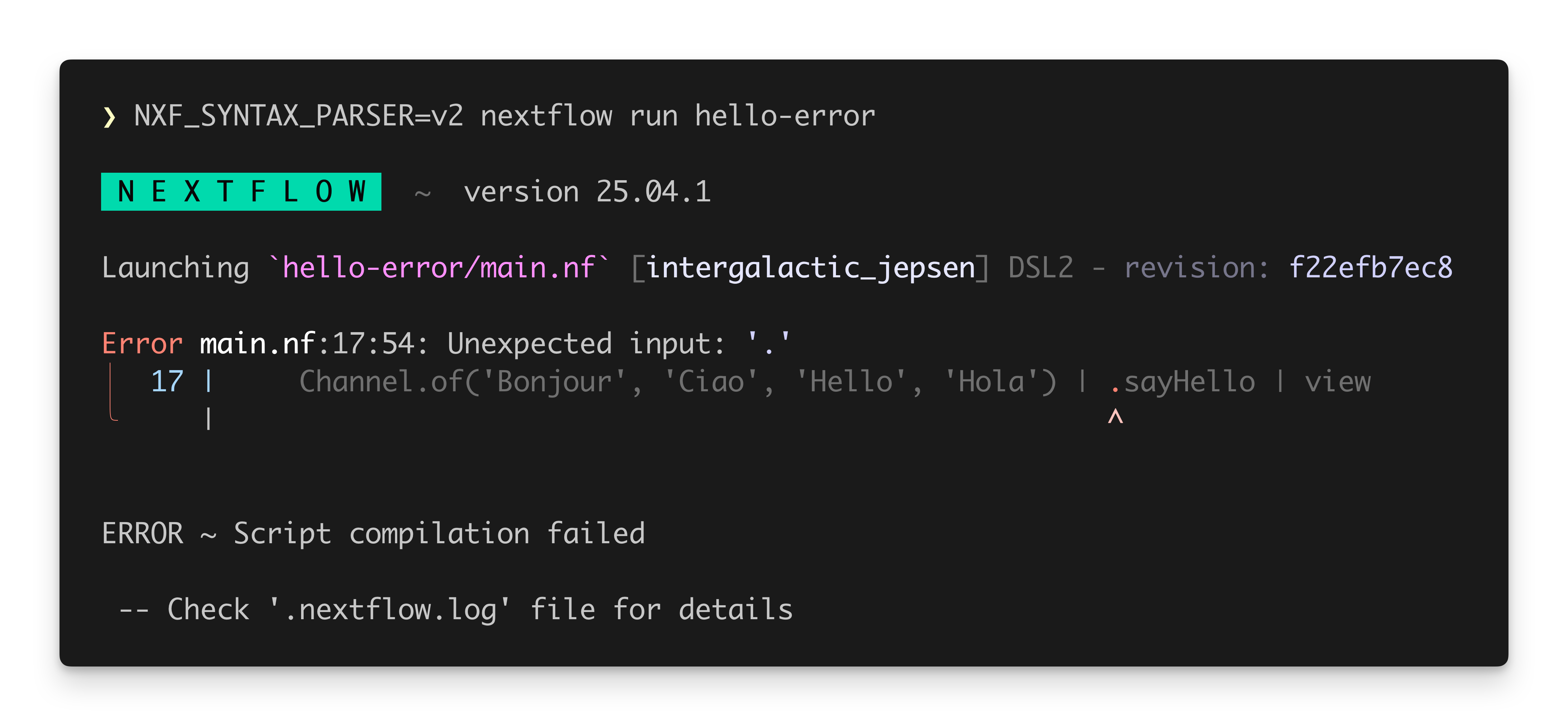 A Nextflow runtime error using the new syntax parser
