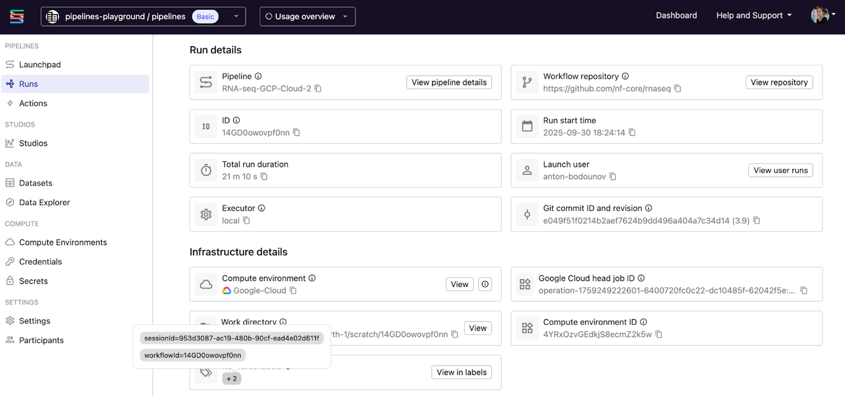  Dynamic resource labels tag Seqera Platform runs with unique values. These values are propagated to the cloud provider resources consumed by the run.