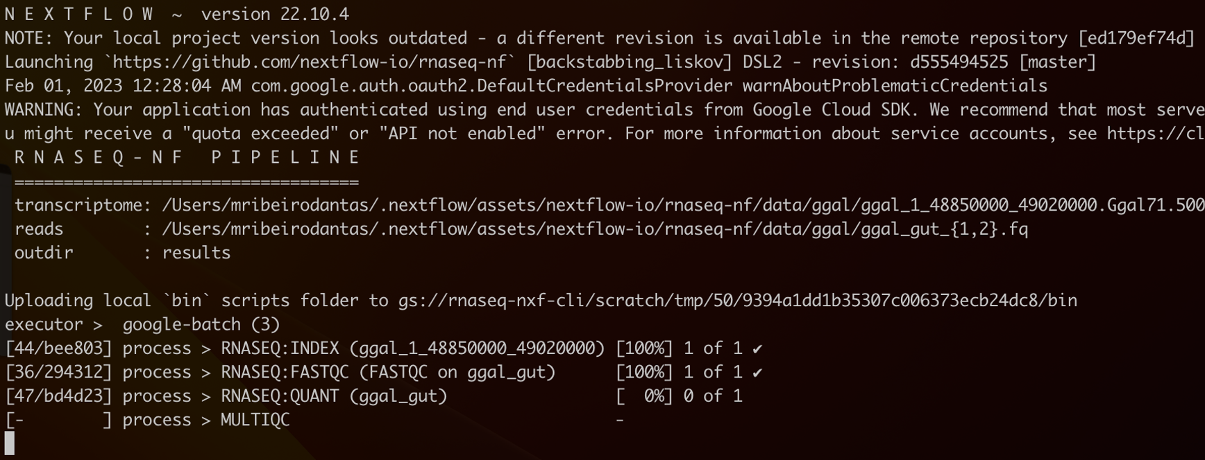 Nextflow ongoing run on Google Cloud Batch