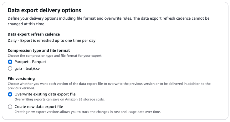 Data export delivery options