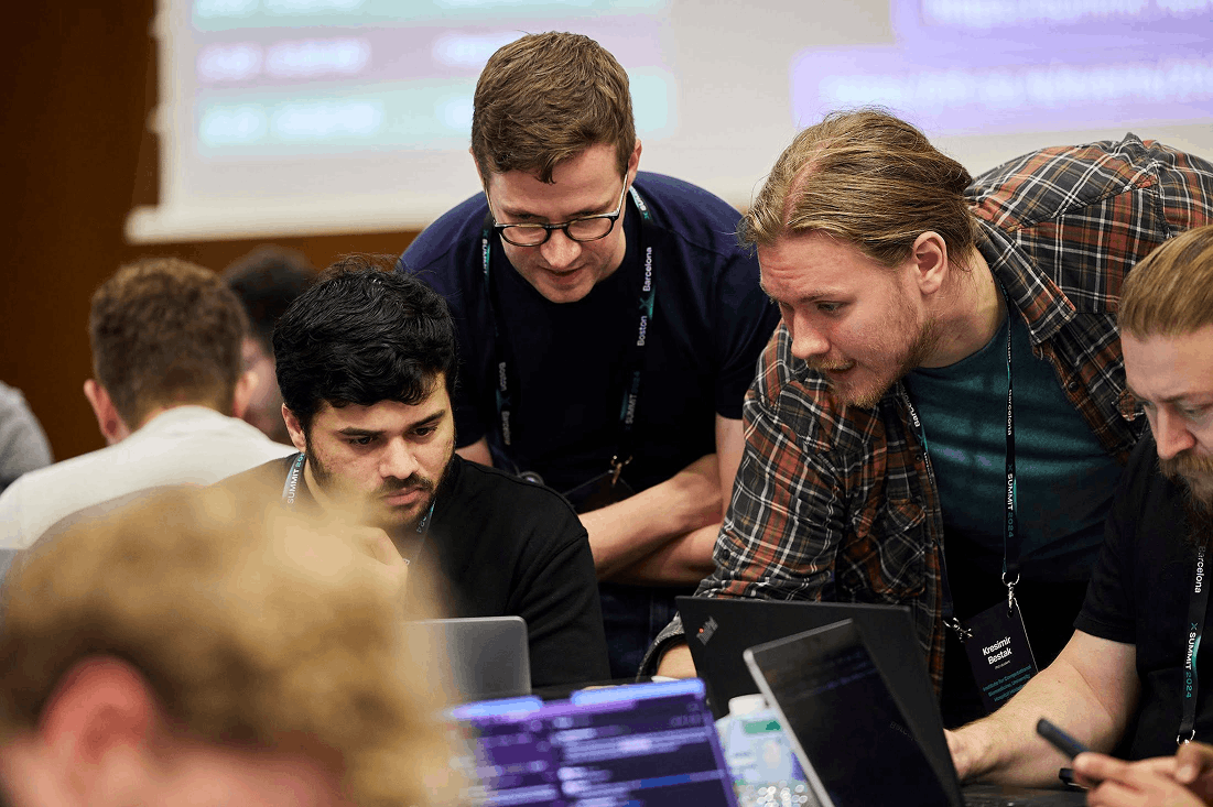 group of people working together during nf-core hackathon