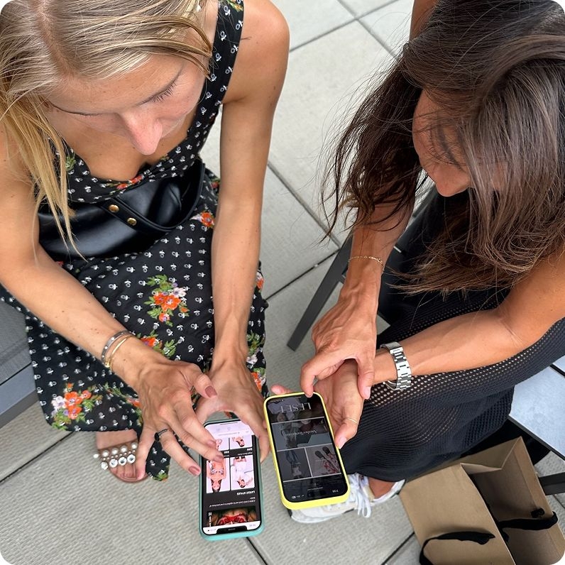 Two women shopping in a CAKE app