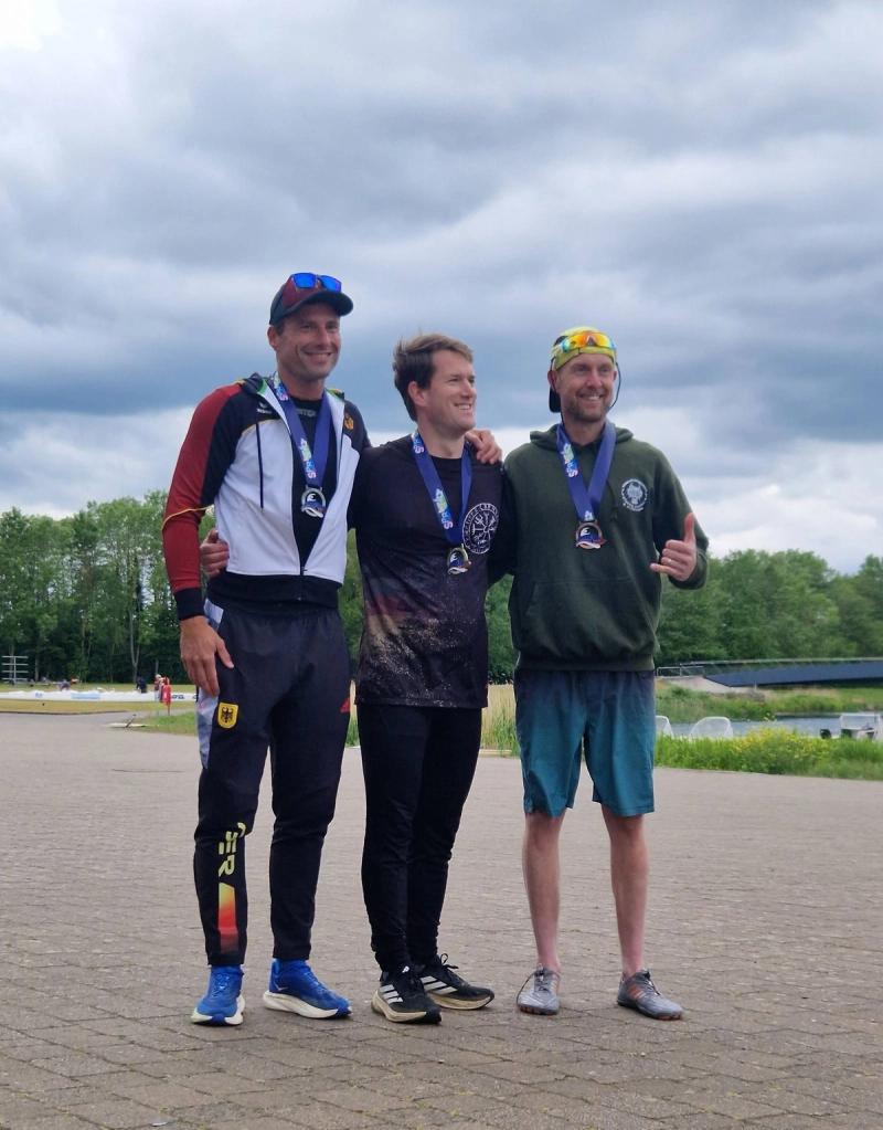Siegerehrung V1 Master 40: Florian Späth (Gold) und André Niemann (Silber), beide FRVS.