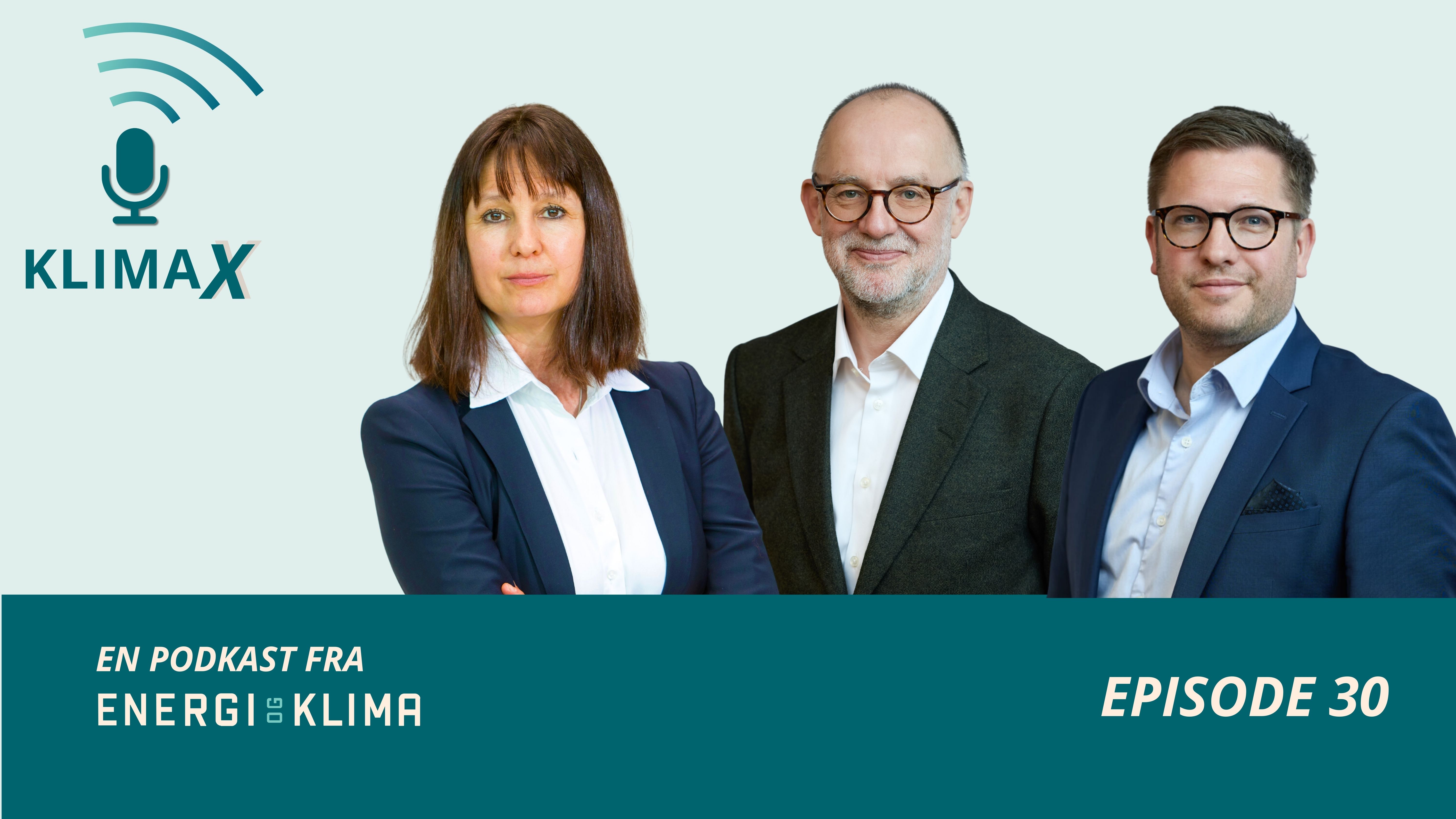 Podcastbilde for Klimax episode 30, som viser én kvinne og to menn.