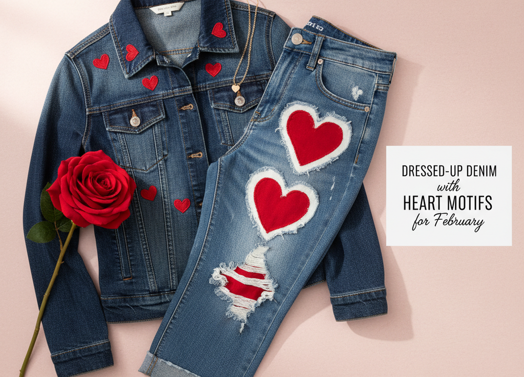 Dressed-Up Denim with Heart Motifs: The Perfect February Fashion Trend