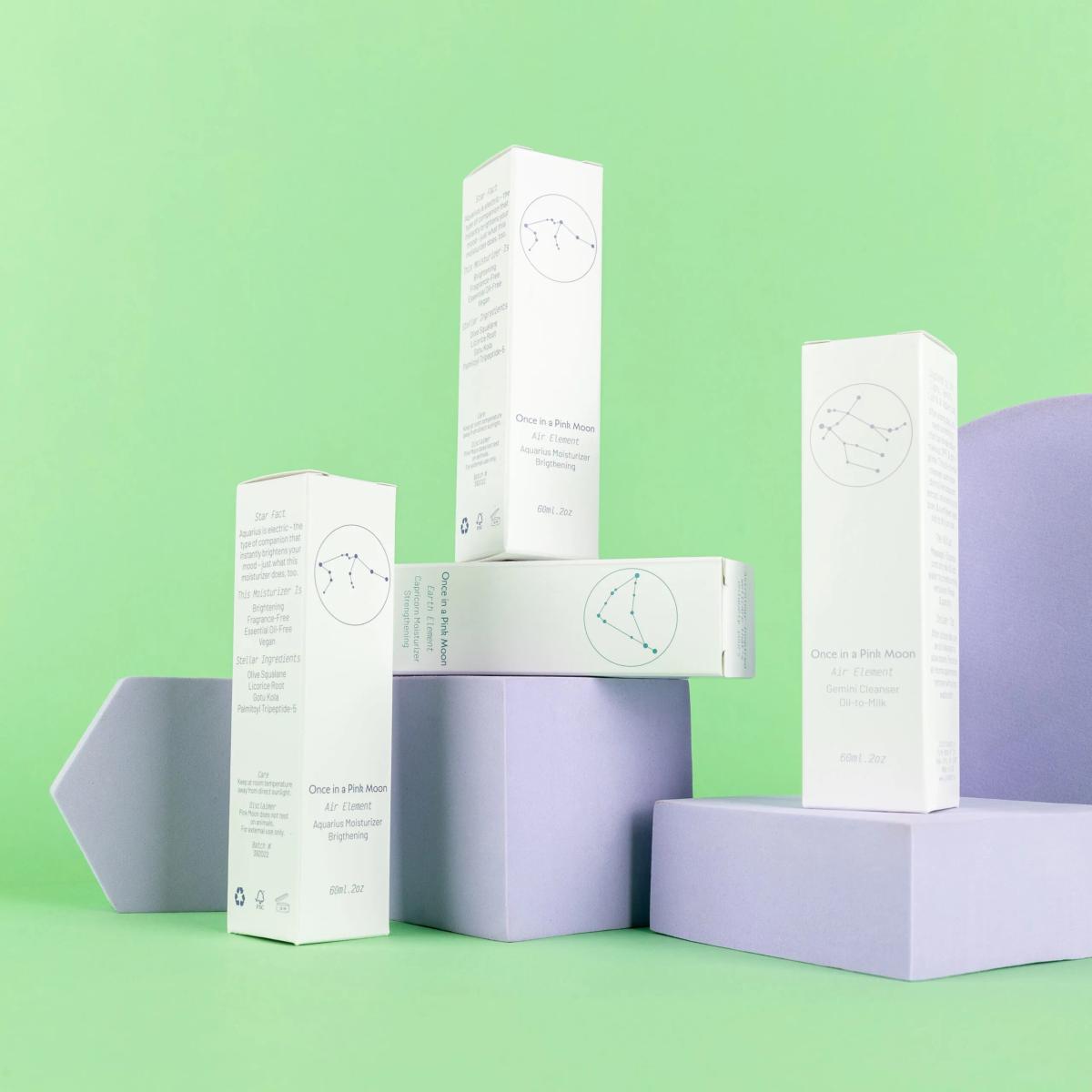 Pink Moon skincare product packaging