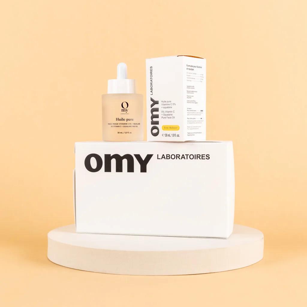 Finished Omy Laboratoires facial oil carton with foil embossing