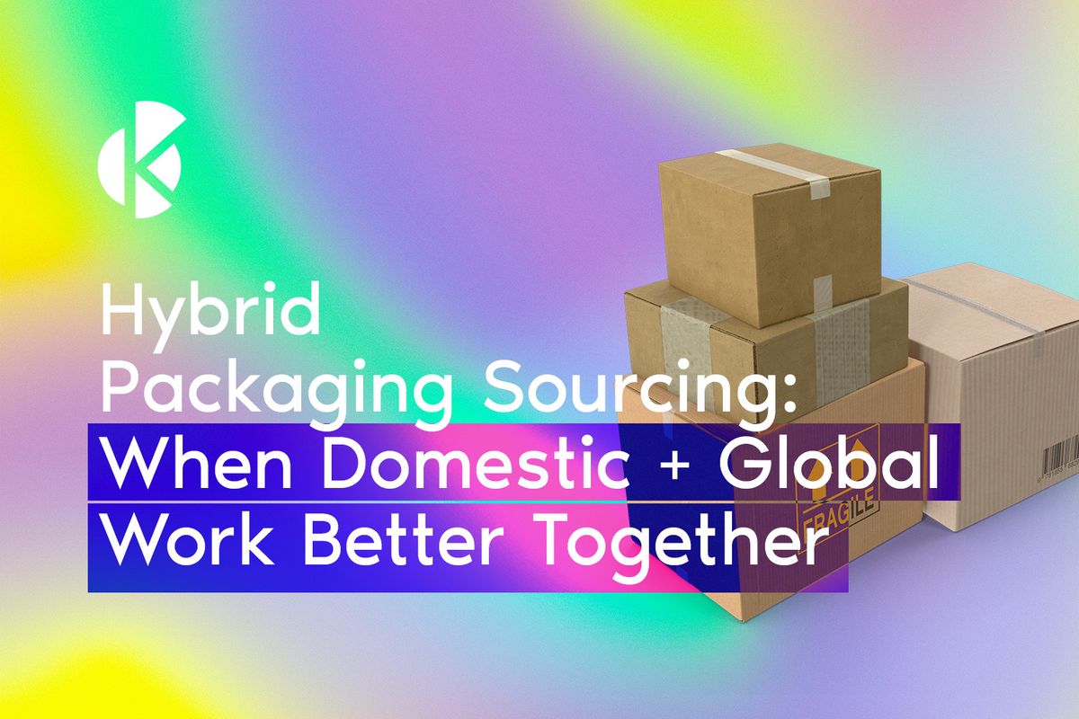 Hybrid Packaging Sourcing banner with stacked cardboard shipping boxes