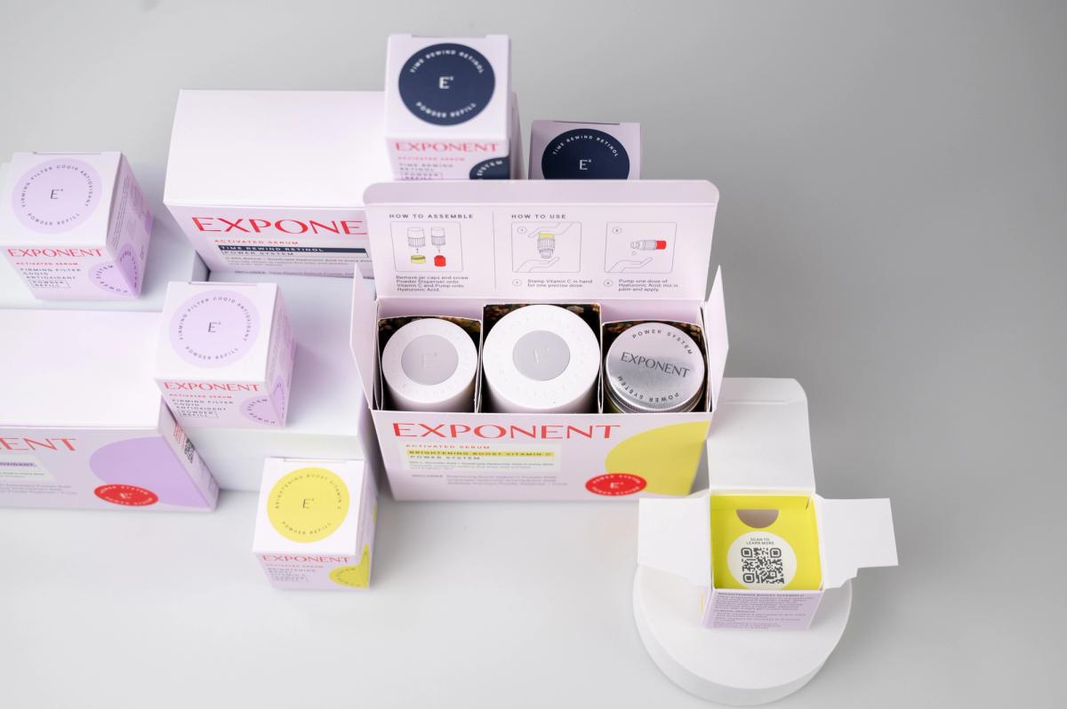 Finished Exponent Beauty retail kit with soft-touch finish