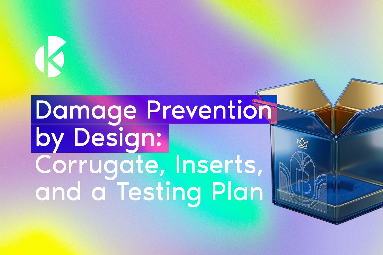 Damage Prevention by Design banner with a blue shipping box and corrugate graphic