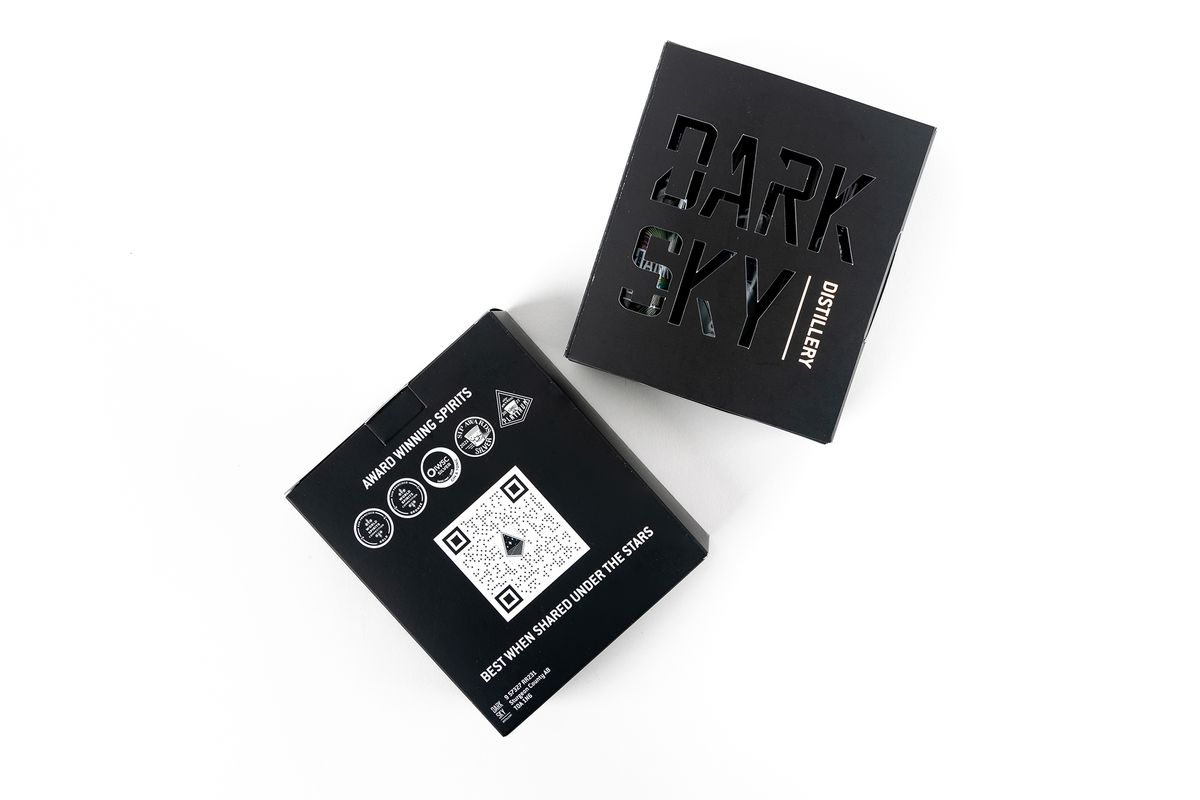 Finished Dark Sky Distillery gift box packaging
