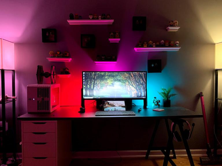 Simple colorful ultrawide with DIY IKEA desk