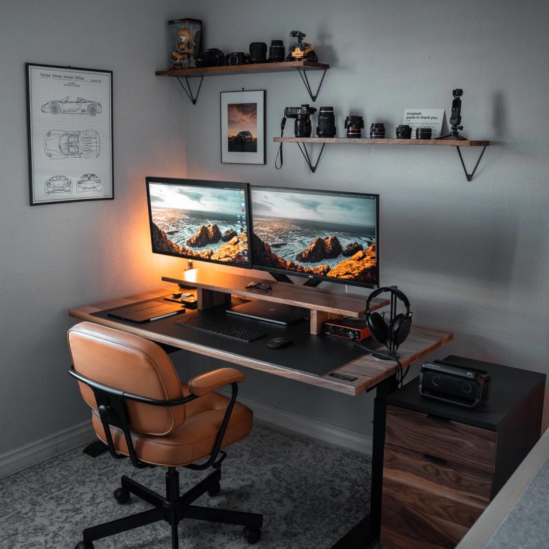 Photographer's Cozy Setup with dual monitors and Macbook Pro 15