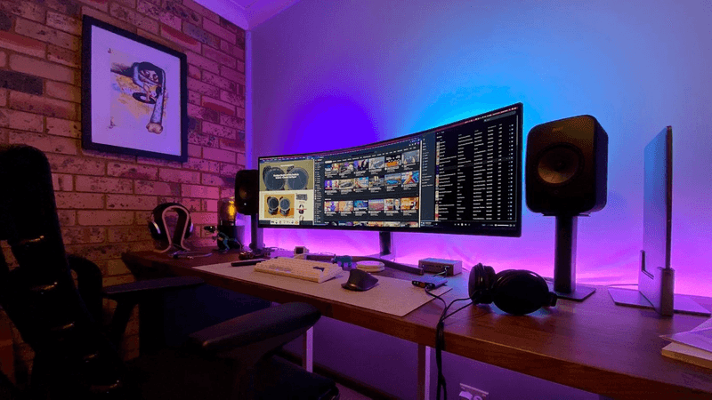 Monster curved ultrawide setup with DIY IKEA ALEX and KARLBY desk