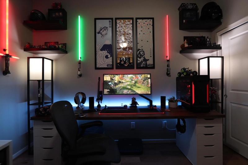 Epic star wars themed setup with DIY IKEA KARLBY desk