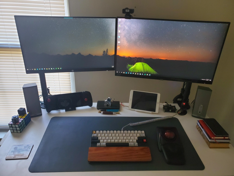 Clean Dual Monitor Standing Desk Setup