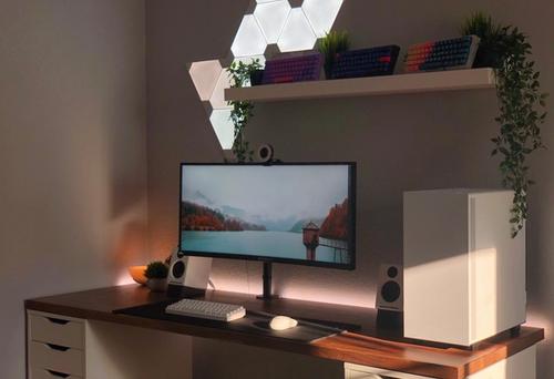 Serene ultrawide setup with DIY IKEA desk