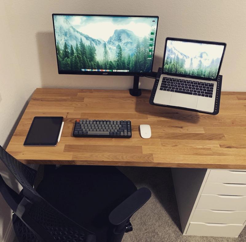 Minimal WFH setup with DIY IKEA KARLBY and ALEX desk
