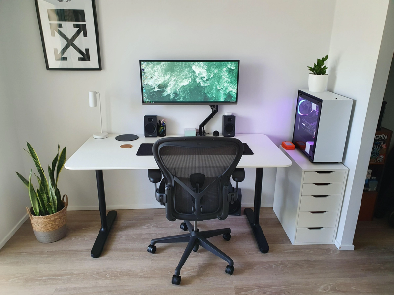 Clean Black and White WFH desk setup