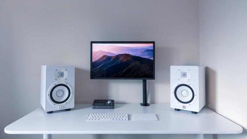 Clean white audio setup