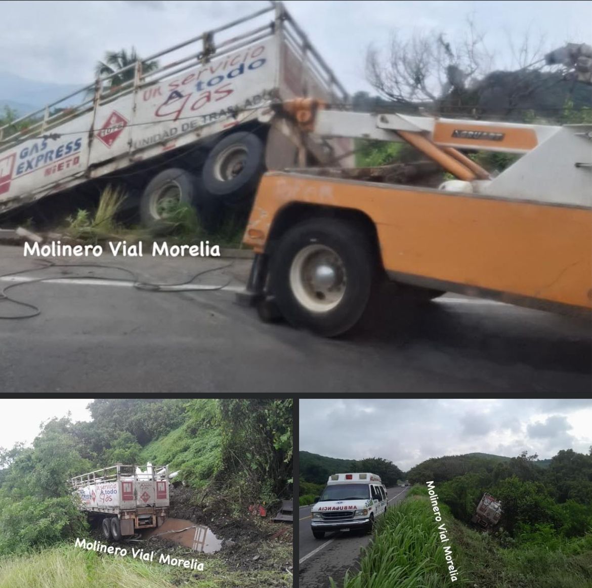 ⚠️ #Accidente ⚠️ Camión cargado con tanques de Gas L.P. se va a un desnivel en la Autopista Siglo XXI