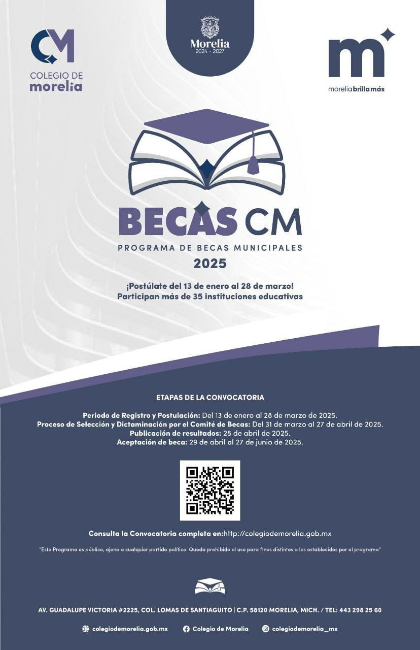 ⚠️ #Comunicado ⚠️ #Becas. Gobierno de #AlfonsoMartínez anuncia Programa de Becas del Colegio de Morelia 2025