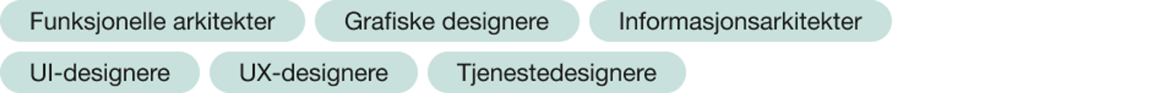 Funksjonell arkitekt, grafisk designer, informasjonsarkitekt, tjenestedesigner, UI-designer, UX-designer