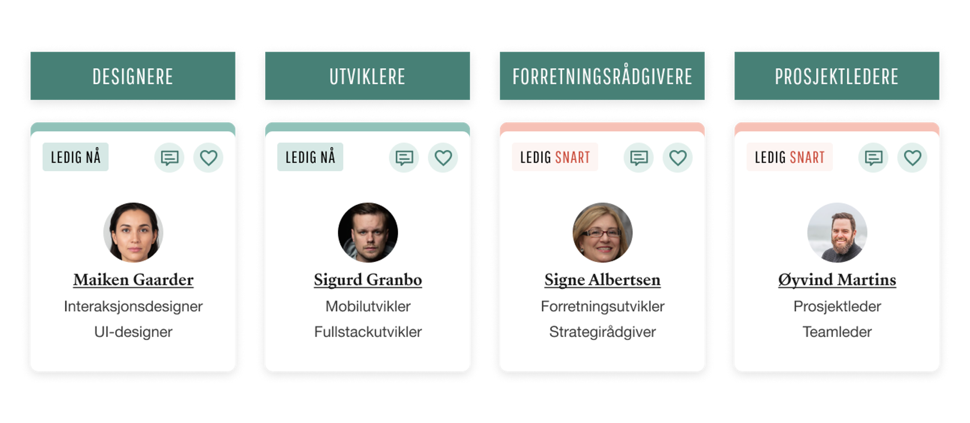 Designere, utviklere, forretningsrådgivere, prosjektledere