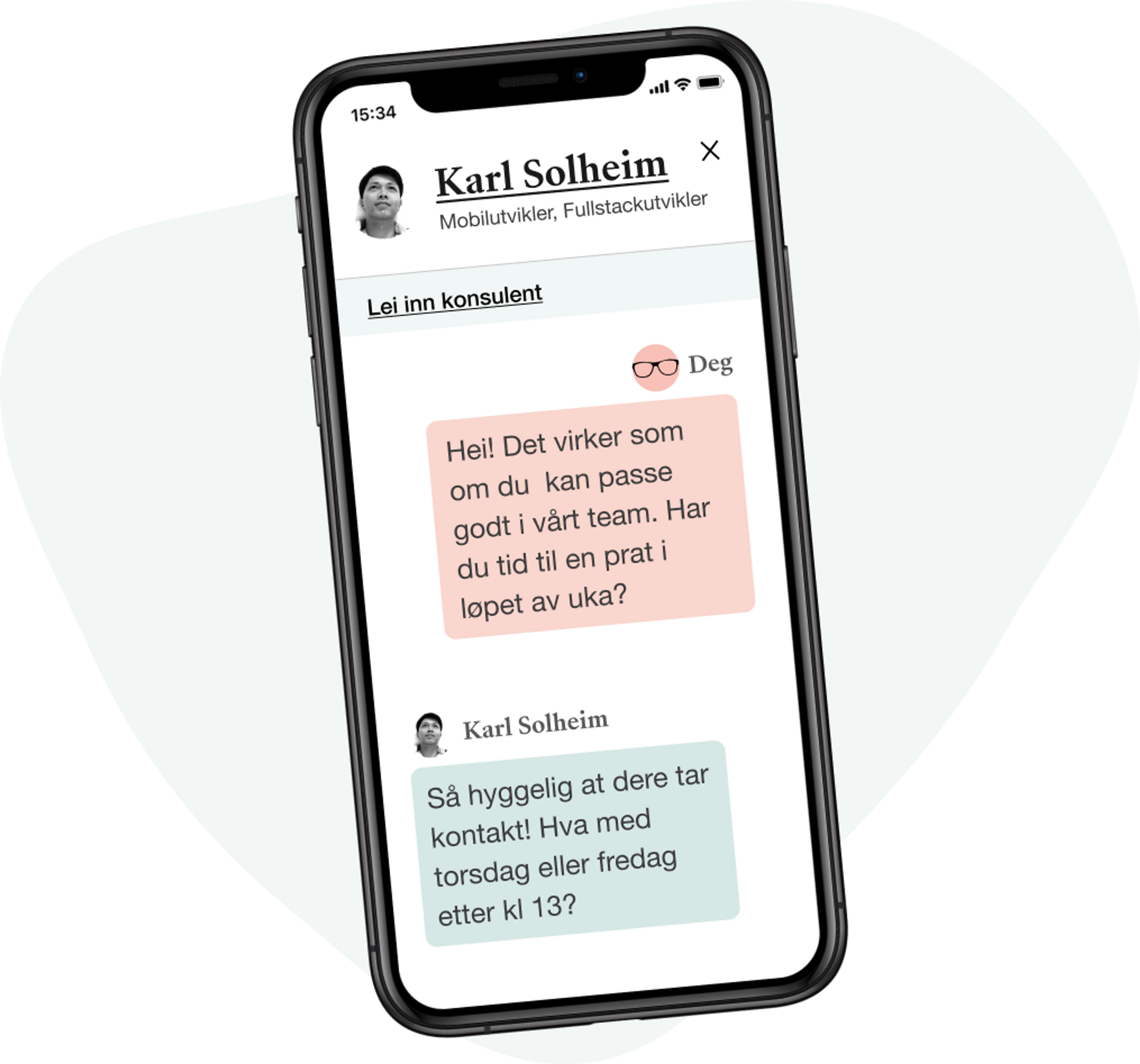 Skjermbilde av at oppdragsgiver og deg kan sende meldinger direkte til hverandre, ingen mellomledd