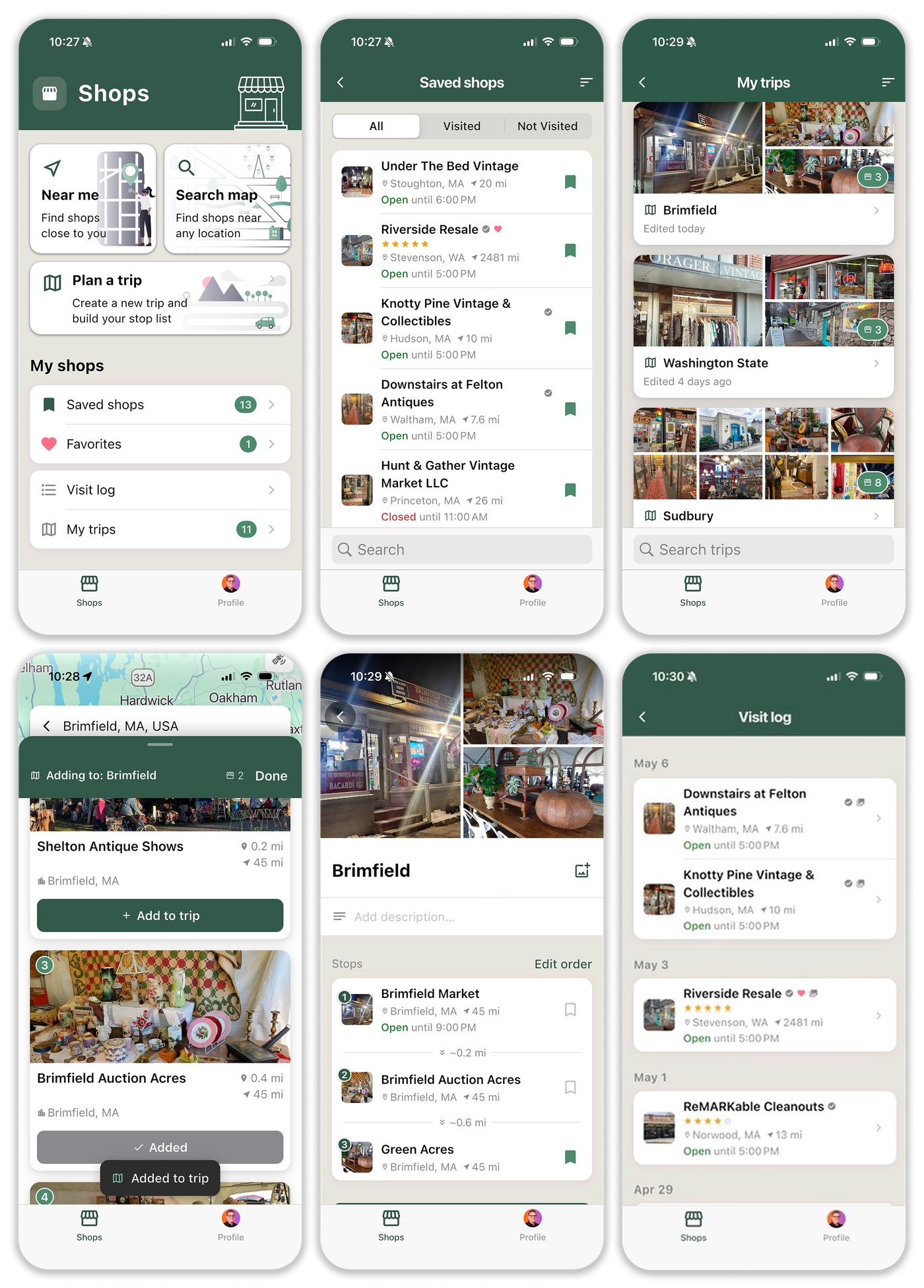 Screen shots from the Trésora app