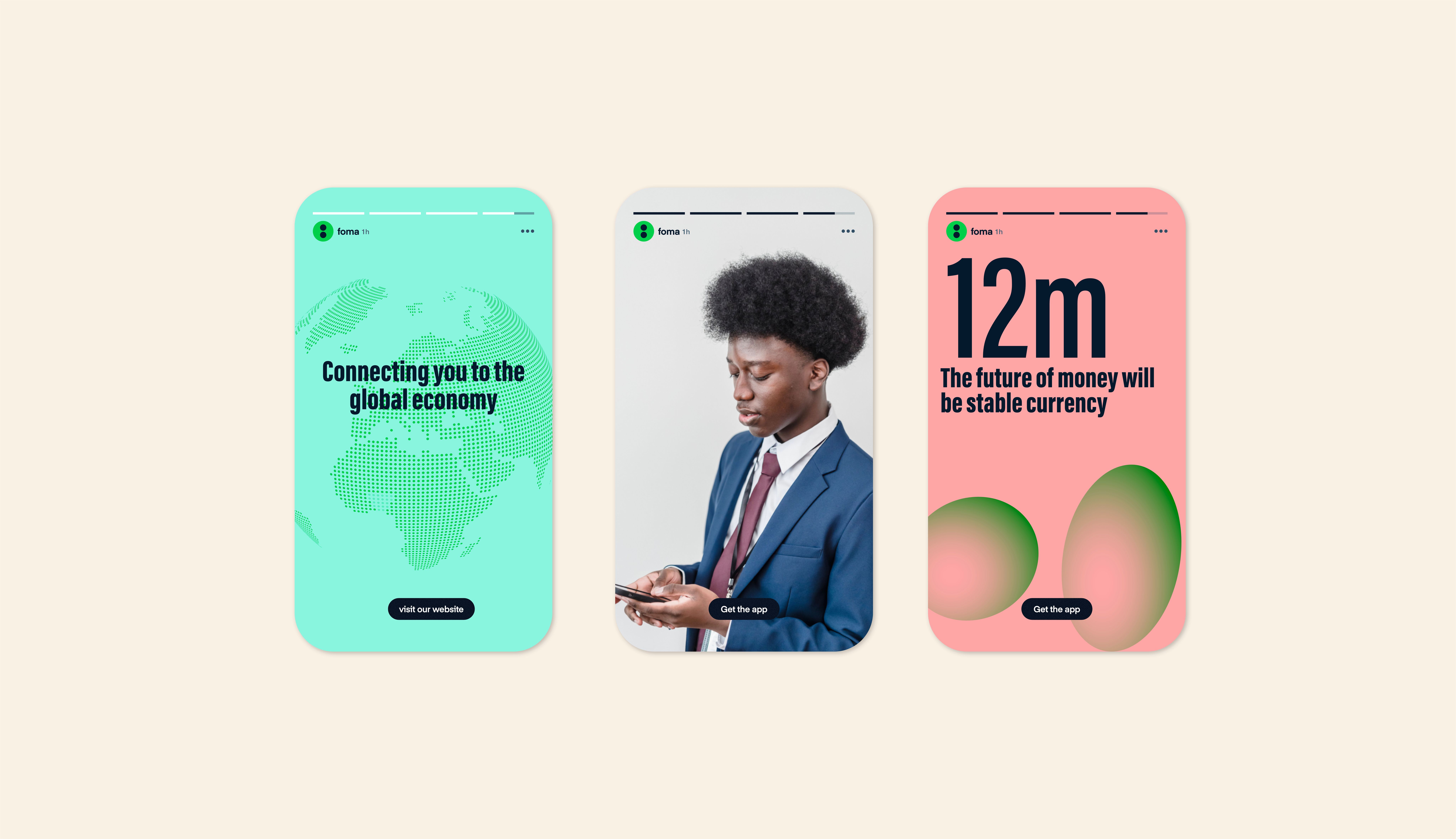 FoMA mobile app screens