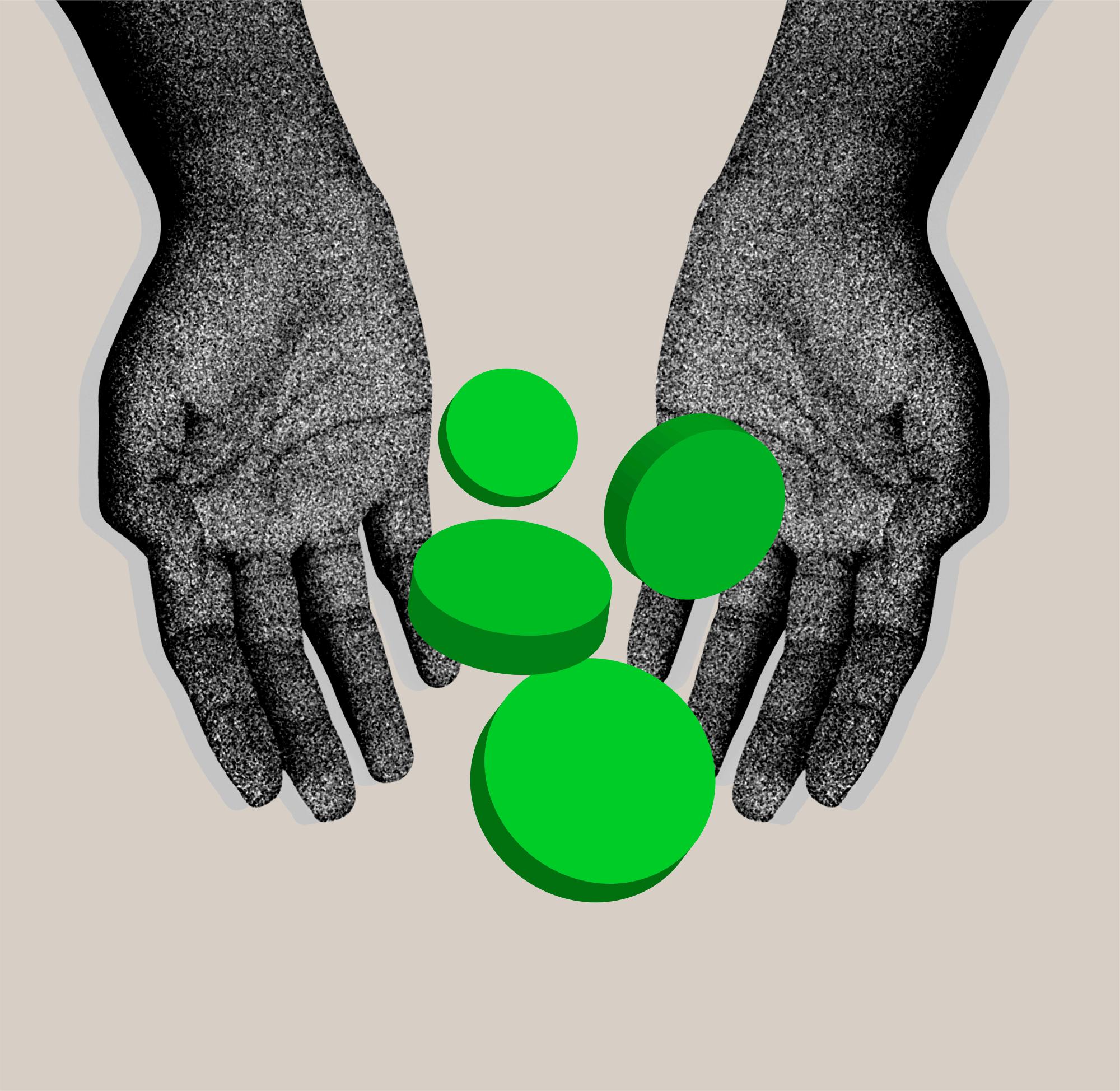 FoMA illustration with hands and spheres