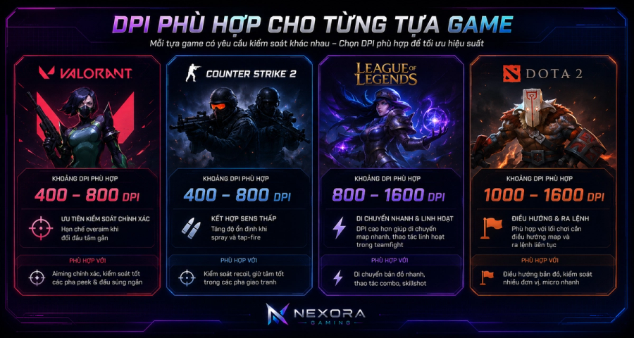 DPI chuột phù hợp cho Valorant CS2 và Liên Minh Huyền Thoại