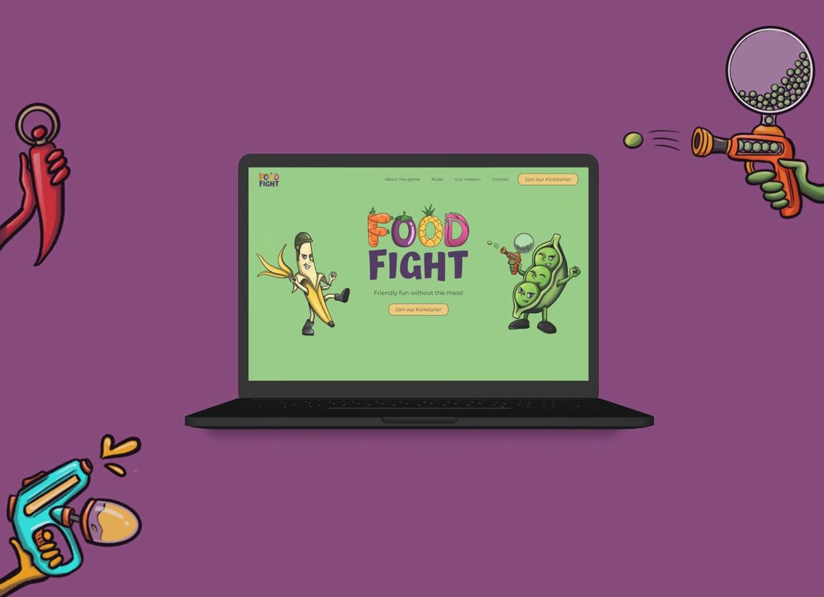 Website mockup of a laptop showing the hero section for the Food Fight website