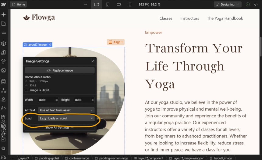 How to set an image to lazy load in Webflow.