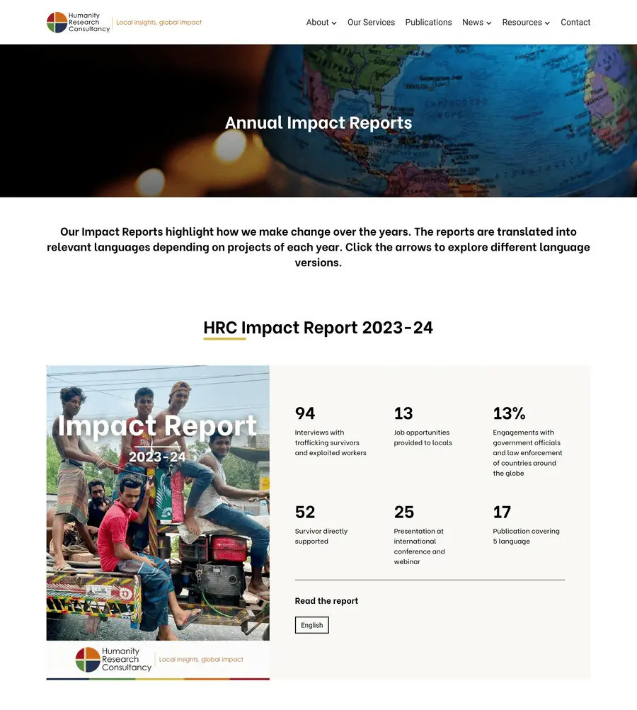 The Annual Impact Reports section of the HRC website.