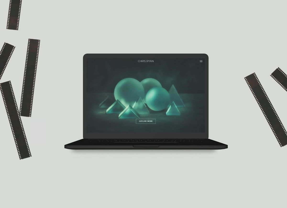 Website mockup of a laptop showing the hero section for the Chris Ryan website