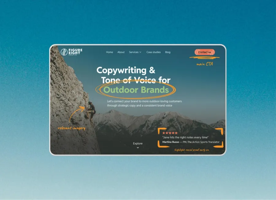 Website hero design on a browser highlight conversion rate optimisation opportunities by Lumin