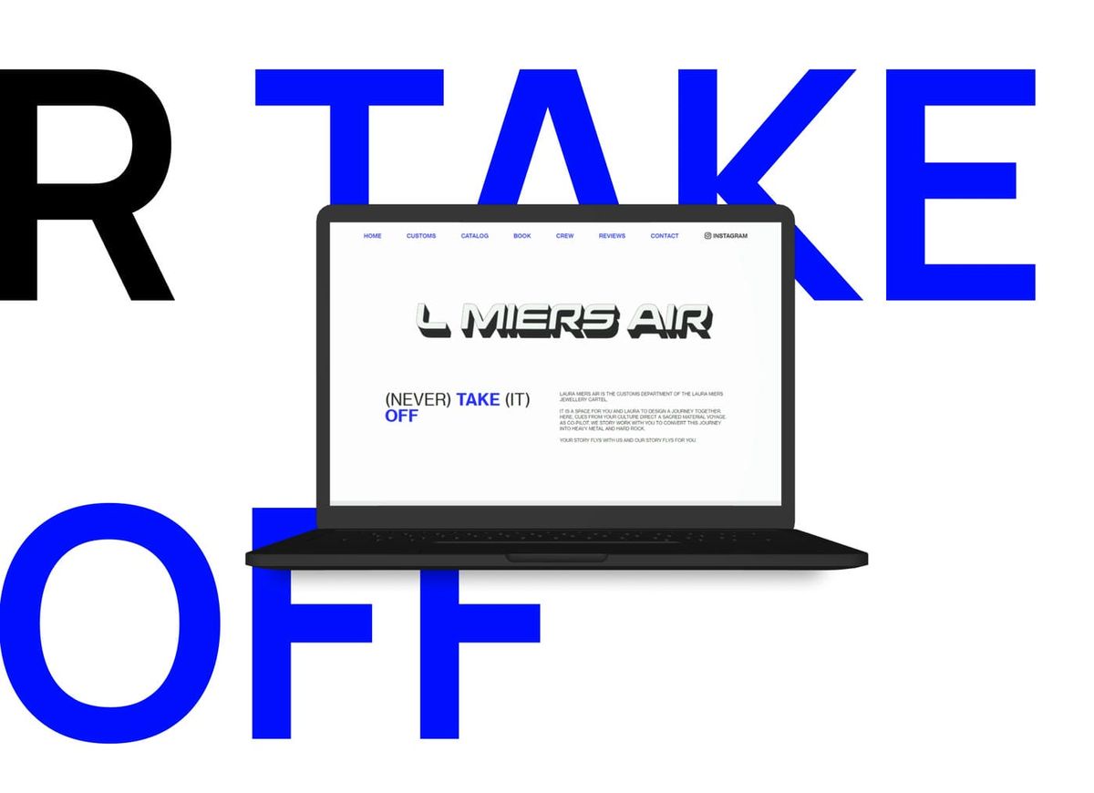 Website mockup of a laptop showing the hero section for the Laura Miers Air website