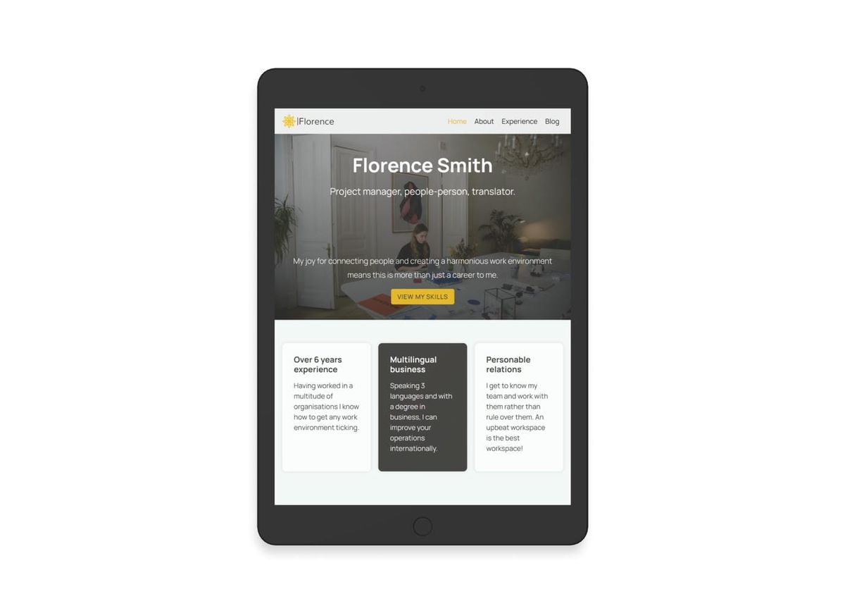 Website mockup of a laptop showing the hero section for the Florence Smith website