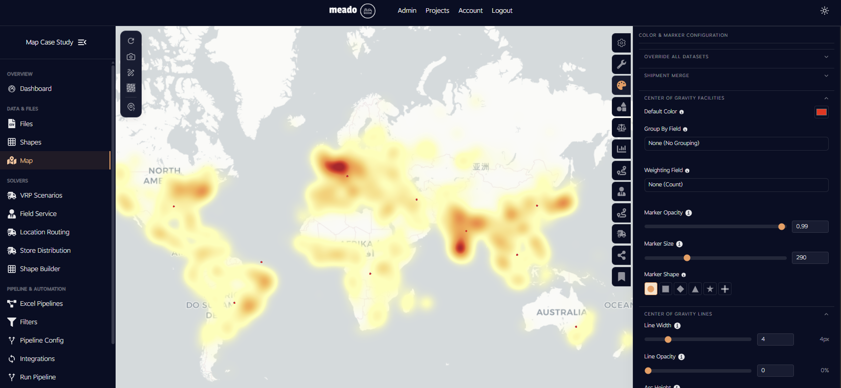 heatmap with different settings for meado map