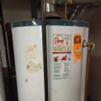 Water heater in a residential basement.