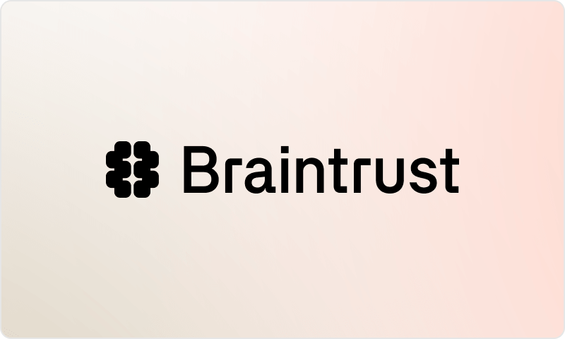 Braintrust logo on a beige and peach gradient background
