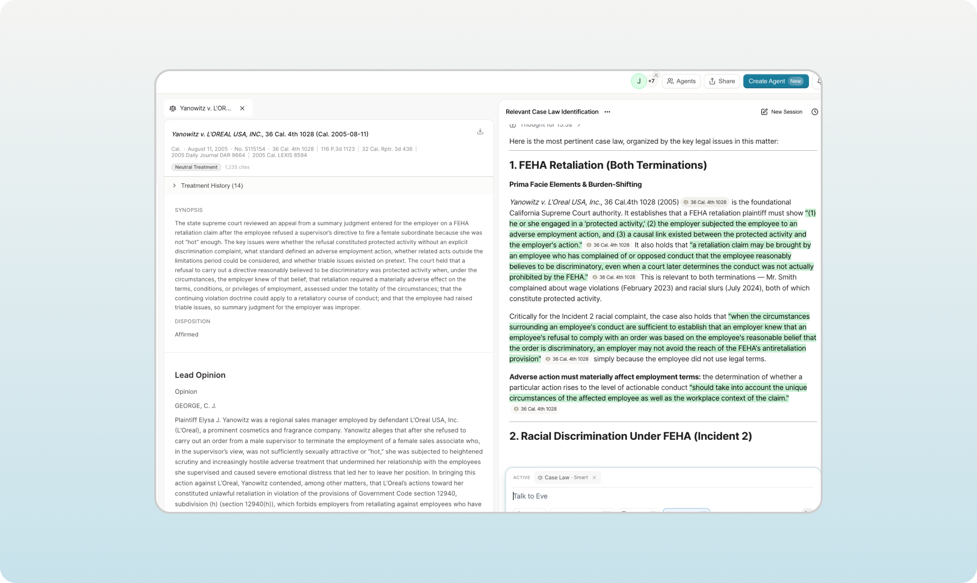 Search federal and state case law from chat