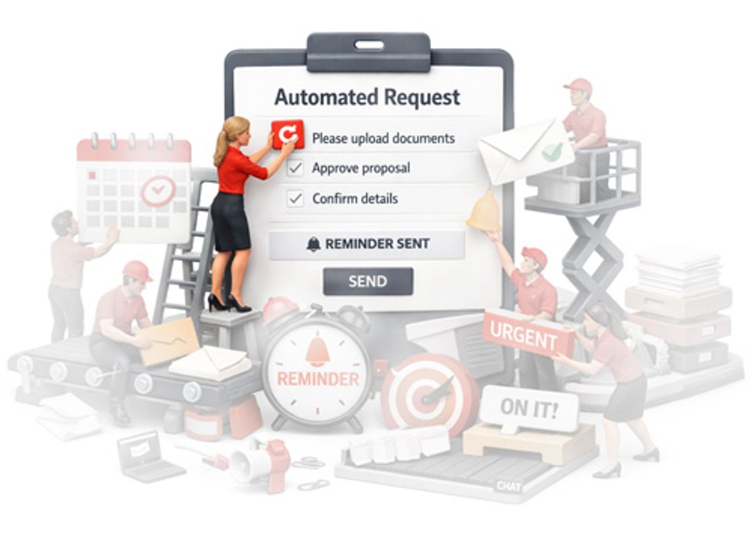 Woman reaching through a cloud of chaos to a quieter request form