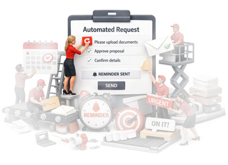 Woman reaching through a cloud of chaos to a quieter request form