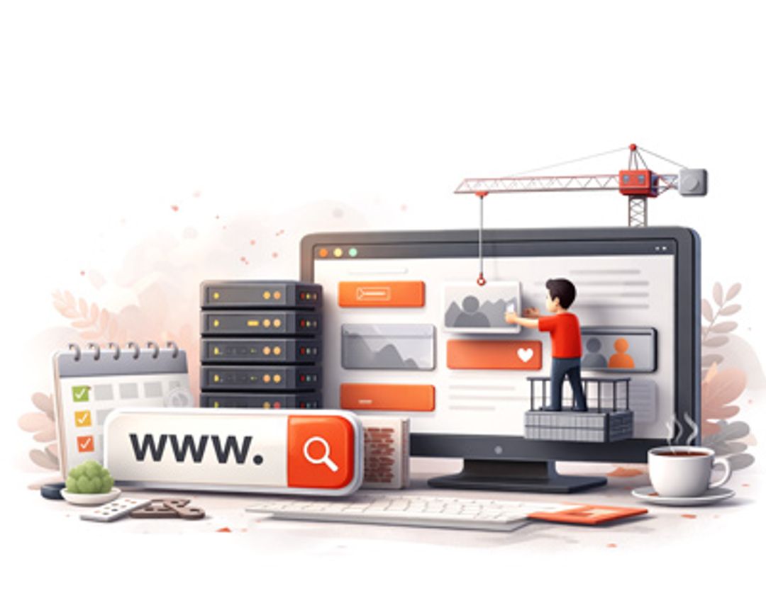 Little figure assembling pieces of a website