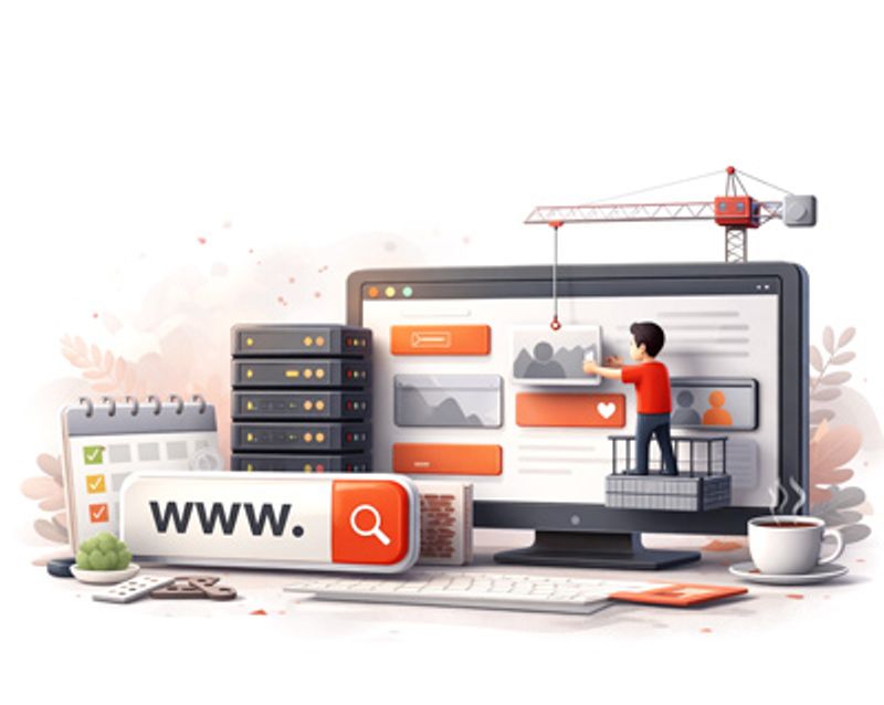 Little figure assembling pieces of a website